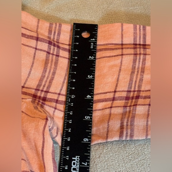 Free People No Limits Oversized Linen Plaid Button Down Shirt Salmon Peach XS - Picture 11 of 11